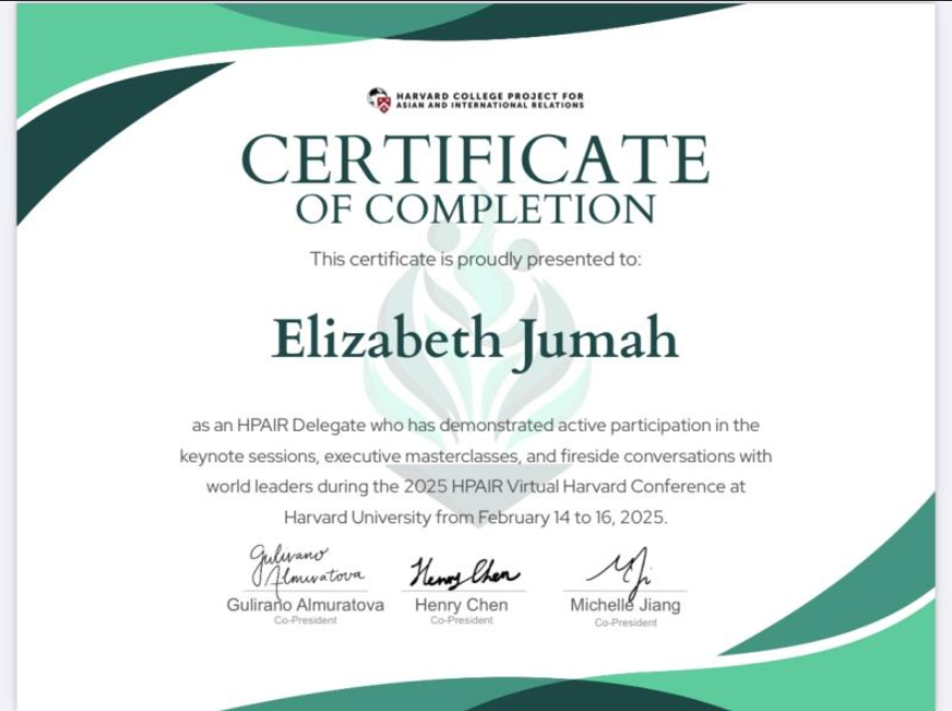 HPAIR certificate from virtual Havard Conference
